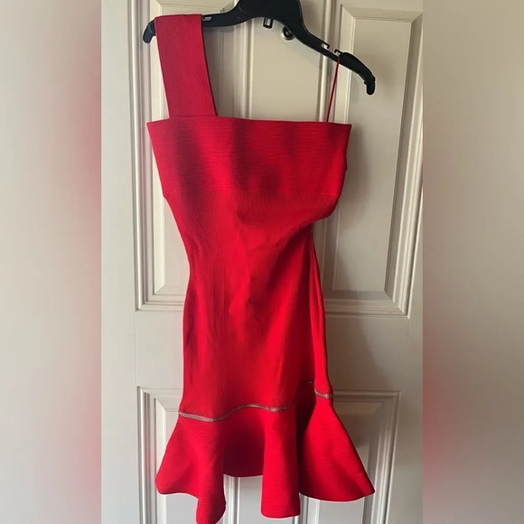 Alexander McQueen Red Ruffle Zip Hem One Shoulder Flounced Cocktail Dress Size M - Picture 4 of 11